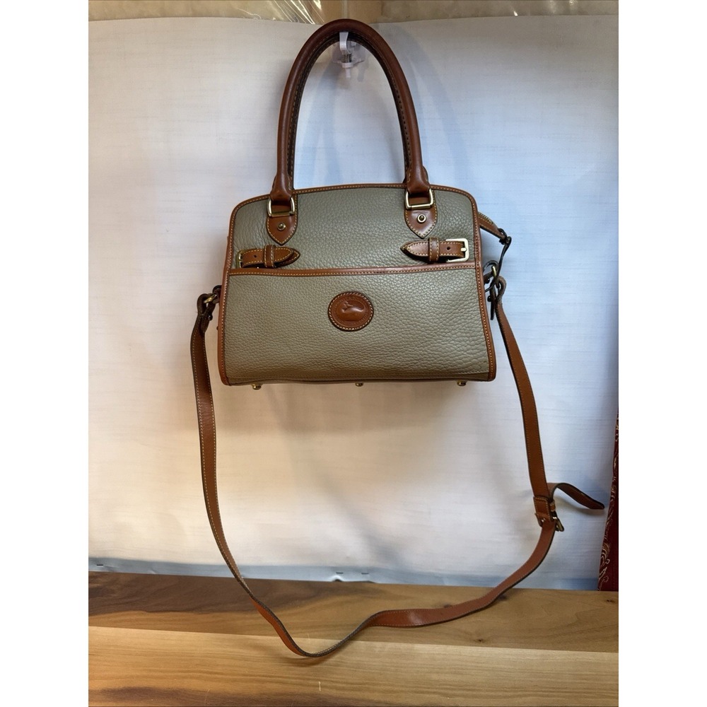 Vintage DOONEY AND BOURKE Khaki Brown Leather Buckle 2 Way Satchel Crossbody Bag - Picture 2 of 16